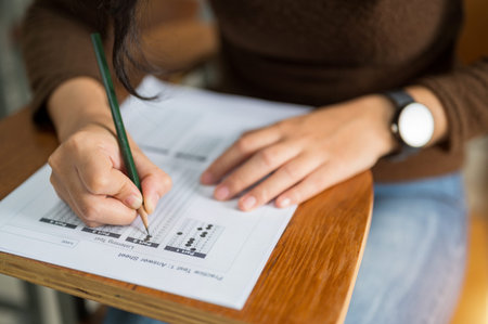 Female students taking tests at the university