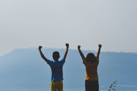 The struggle for victory and encouragement. Silhouette concept.の写真素材