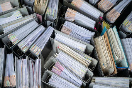 top view Many of the documents are in the folder on the office spaceの写真素材