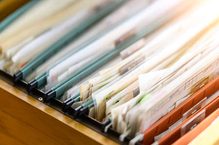 Close up of documents file in file cabinet backgroundの写真素材