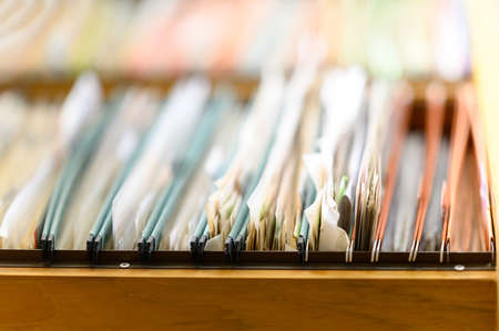 Close up of documents file in file cabinet backgroundの写真素材