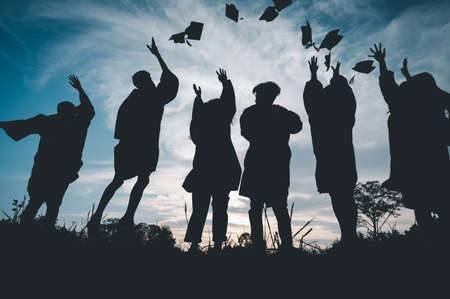 Silhouettes of students Celebration Education Graduation Student Success Learning Concept ceremony at universityの写真素材