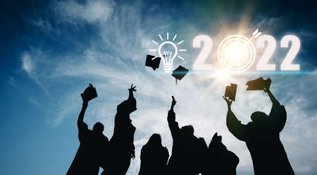 Silhouettes of students Celebration Education Graduation Student Success Learning Concept ceremony at universityの写真素材