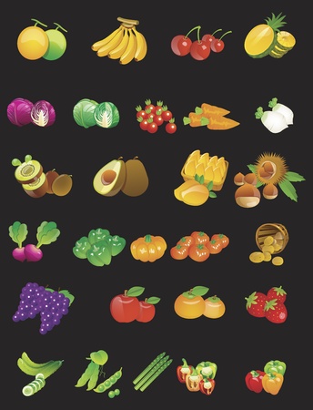 Variety fruit set and variety vegetablesのイラスト素材