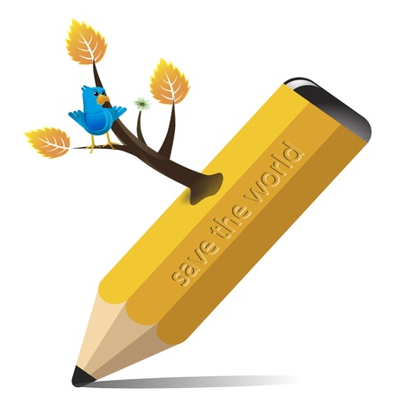 Pencil with branches sprouting from a bird in the branchesのイラスト素材