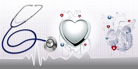 Stethoscope and the heart and ecg backgroundのイラスト素材