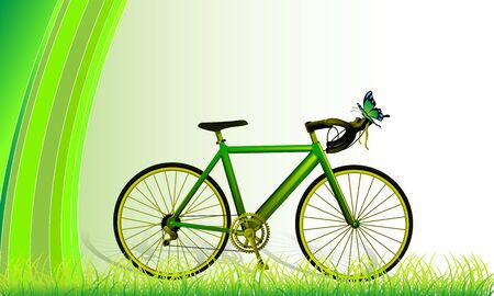 green mountain bicycle at field and green backgroundのイラスト素材