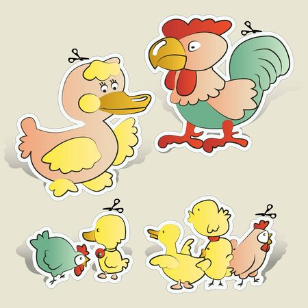 Chicken, duck cartoons paper cutのイラスト素材