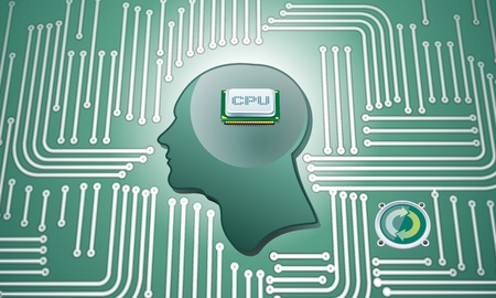 CPU Chip in human head whit circuit backgroundのイラスト素材
