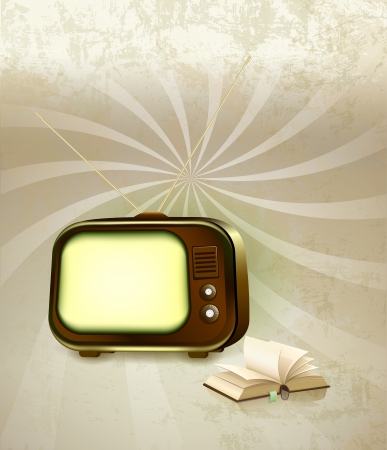 Old Retro TV with book backgroundのイラスト素材