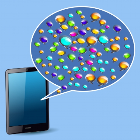 Tablet with colorful coloured speech bubblesのイラスト素材