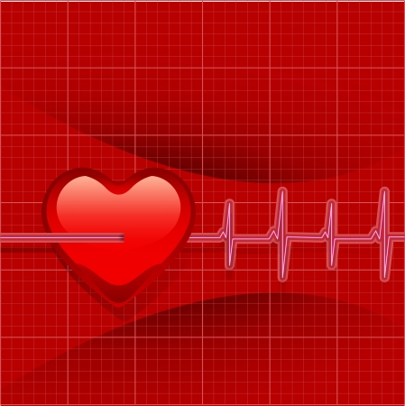 Heart Beats Cardiogram on Red background のイラスト素材