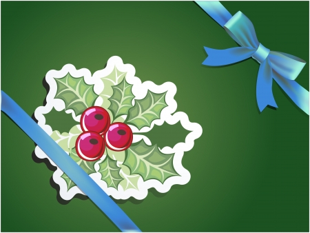 paper cut Christmas cards with holly berry and blue ribbonsのイラスト素材