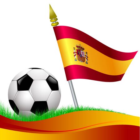 soccer football with Spain flag waving at backgroundのイラスト素材