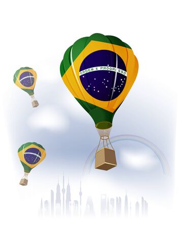 Air Balloon Brazilian Flag flying on skyのイラスト素材