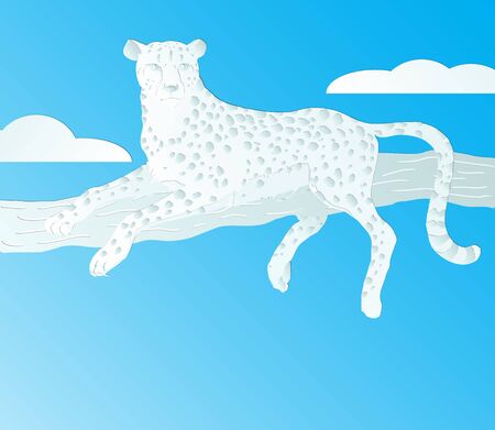 paper cut design Leopard lying on a tree on sky blue backgroundのイラスト素材