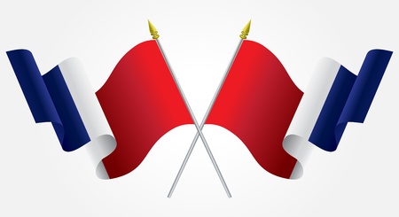 Isolated Twin French flags waving on whiteのイラスト素材