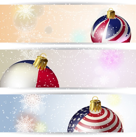 Set of winter Christmas horizontal banner Ball and Snowflakeのイラスト素材