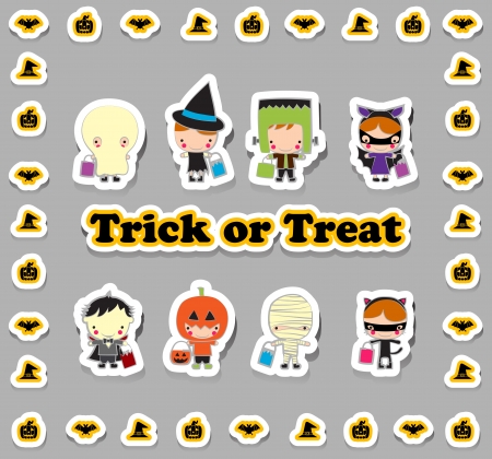 Kids in Halloween trick and treat Cartoon setのイラスト素材