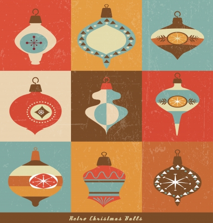 colorful Retro Christmas balls setのイラスト素材