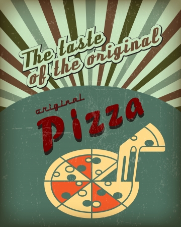 poster Retro Vintage Pizza with Grunge Effectのイラスト素材
