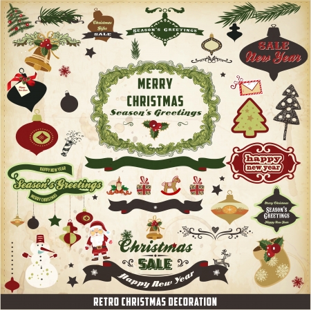 retro and vintage Christmas decoration collectionのイラスト素材