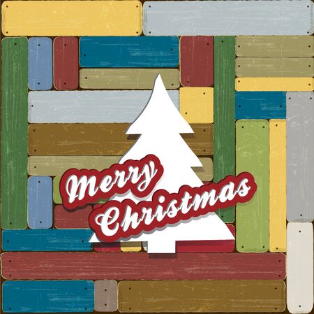 Merry Christmas on wooden decoration wallのイラスト素材