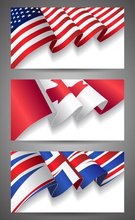United States, Canada, United Kingdom flags banner setのイラスト素材
