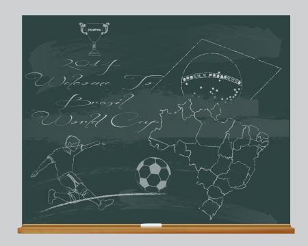 chalkboard with hand drawn 2014 welcome to football Brazilのイラスト素材