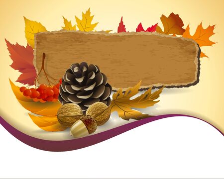 Autumn background with leaves and pine nutsのイラスト素材
