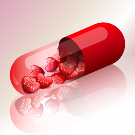 red hearts inside the red capsuleのイラスト素材
