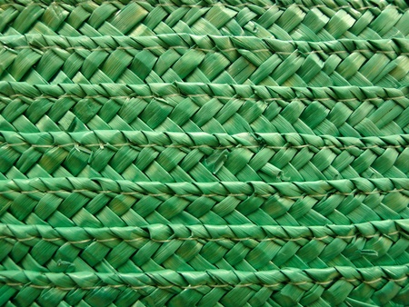 Closeup of a green wicker basket with interlaced plot.の写真素材