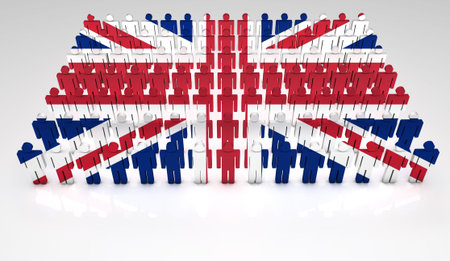 Parade of 3d people forming a top view of British flag  With copyspace の写真素材