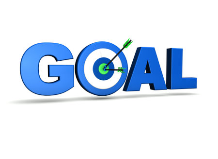 Goal concept with target and two arrows on green centre  On white background 