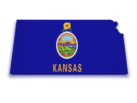 Shape 3d of Kansas flag and map isolated on white background の写真素材