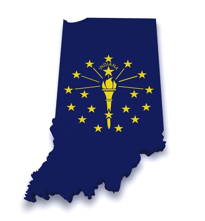 Shape 3d of Indiana map with flag isolated on white background の写真素材