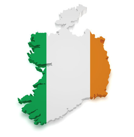Shape 3d of Ireland map with flag isolated on white background.の写真素材
