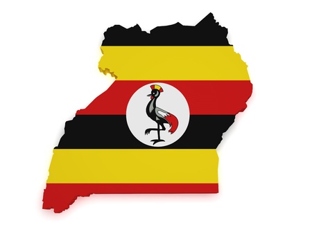 Shape 3d of Uganda map with flag isolated on white background.の写真素材