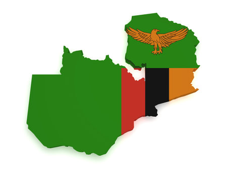 Shape 3d of Zambia map with flag isolated on white background.の写真素材