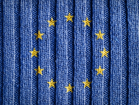 Close-up view of wool fabric pattern with the flag and emblem of Europe  European Union background の写真素材