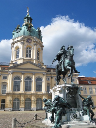 View of Berlin Schloss Charlottenburg palace with statue of Friedrich Wilhelm I of Brandenburg in a beautiful summer day with blue sky, Berlin, Germany, Europe のeditorial素材