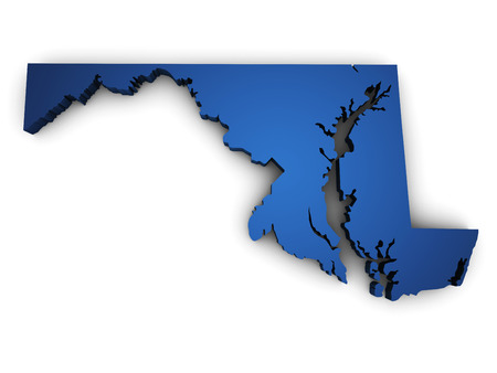 Shape 3d of Maryland state map colored in blue and isolated on white の写真素材