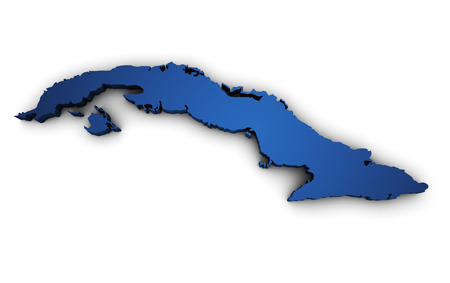 Shape 3d of Cuba map colored in blue and isolated on white background の写真素材
