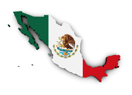 Shape 3d of Mexico map with Mexican flag isolated on white background.の写真素材