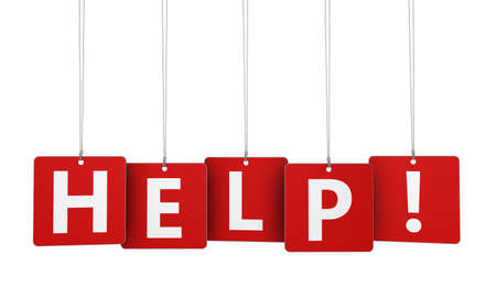 Help word and sign on red tags conceptual 3d illustration for blog and online business.の写真素材