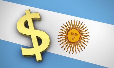 Argentina's economy concept with argentine flag and money currency golden symbol.の写真素材
