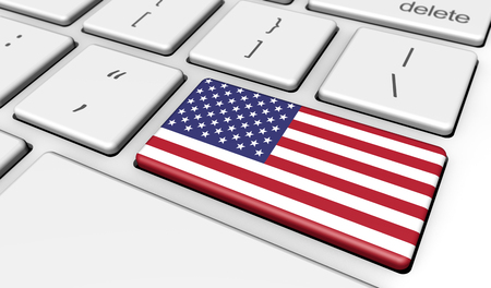 United States of America digitalization and use of digital technologies concept with the US flag on a computer key 3D illustration.の写真素材