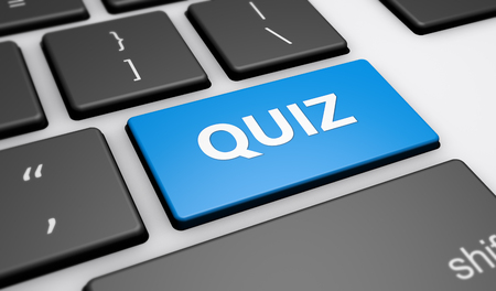 Quiz sign and word on a blue computer keyboard button 3d illustration.の写真素材