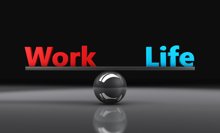 Work life balance concept 3d illustration with balancing words on a metal sphere.の写真素材