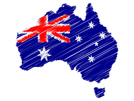 Australian flag map icon hand drawn scribble effect EPS10 vector illustration isolated on white background.のイラスト素材